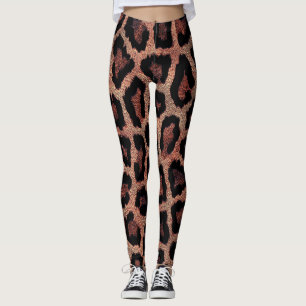 Leggings Poster de animal rouge Brown de léopard noir