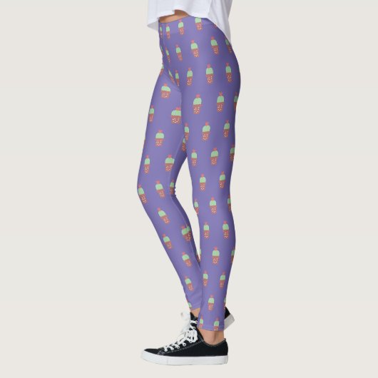 Leggings Pot de cactus mignon plante motif botanique en fle (Gauche)