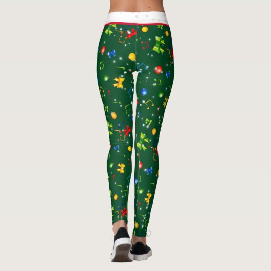 Leggings Potpourri d'éléments de Noël sur VERT (Dos)