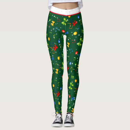 Leggings Potpourri d'éléments de Noël sur VERT (Devant)
