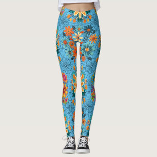 Leggings Pots de fleurs multicolores motif. noir L Bleu BG