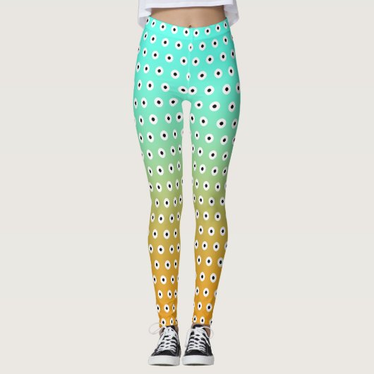 Leggings POUCE BLANC/Noir CUITE Sur Turquoise/Or (Devant)