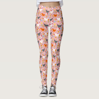Leggings Poulets dans le Jardin Fleur Rose