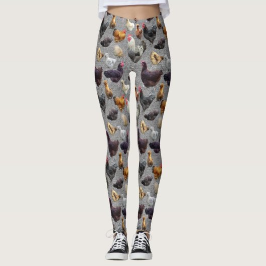 Leggings Poulets de jardin sur les pattes de Burlap gris (Devant)