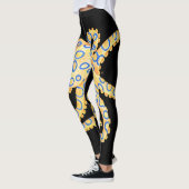 Leggings Poulpe bleu d'anneau sur le noir (Gauche)