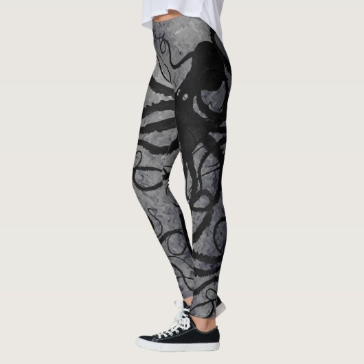 Leggings Poulpe noir sur le gris - guêtres (Gauche)