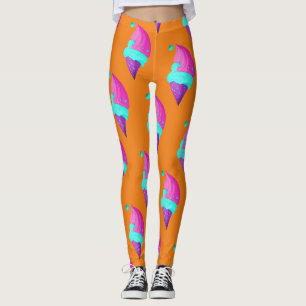 Leggings Poupée Féminine Rose Bleu Motif Glace sur Orange