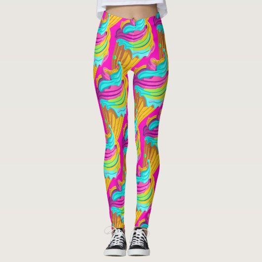 Leggings Poupée moderne Fille Hot rose Neon Motif de glace (Devant)
