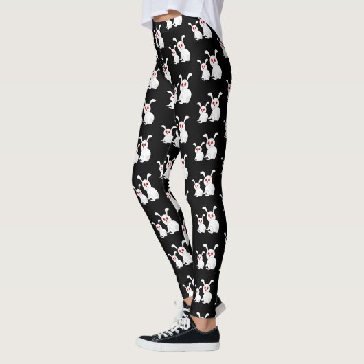 Leggings Poupées blanches avec les yeux rouges motif noir (Gauche)