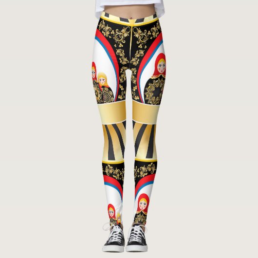 Leggings Poupées de Matryoshka avec de l'or floral (Devant)