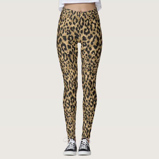 Leggings pour femmes Empreintes de léopard en or/n (Devant)
