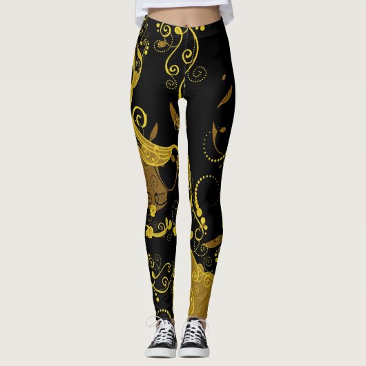 Leggings pour femmes noires/or (Devant)