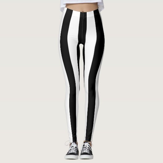 Leggings pour femmes rayées noir et blanc (Devant)