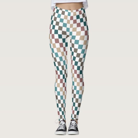 Leggings pour femmes vert/Brown Multi À damiers (Devant)
