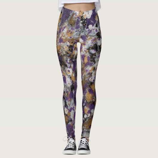 Leggings Pourpre et galaxie d'or (Devant)