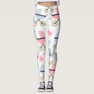 Leggings Poussette bébé cigogne rose et bleu éléphant leggi