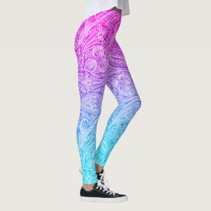 Leggings Ppaisseur floral blanc sur rose à ombre bleue