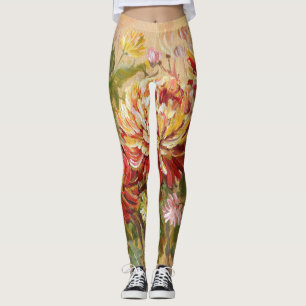 Leggings Pré de chrysanthème : Peinture à la main acrylique