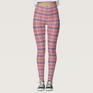 Leggings Preppy Lt Coral What Navy Blue Plaid Madras Tartan