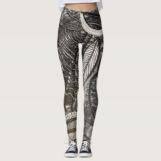 Leggings Presque partout 4 Peinture acrylique noire et blan (Devant)