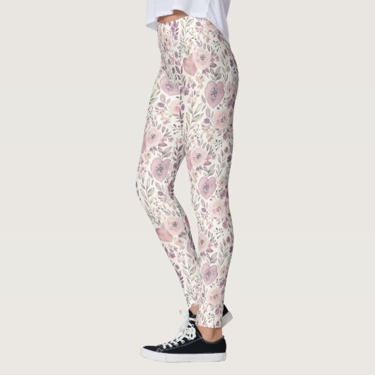 Leggings Pretty Lavender Purple Blush Pink Flowers (Gauche)