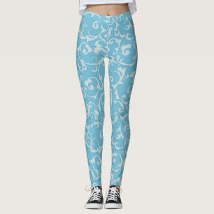 Leggings Princess Blue Elegant Royal Damask Swirl