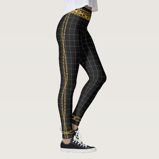 Leggings Princesse Chaîne d'or noir Grille blanche Tartan P (Droite)
