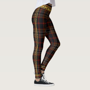 Leggings Princesse Chaîne d'or Noir Rouge Plaqué Tartan