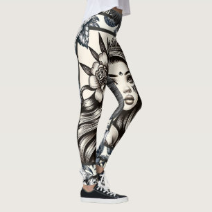 Leggings Princesse Polynésienne Bleu Floral Tribal