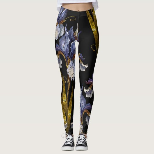 Leggings Printemps Irises : Broderie Art Renaissance (Devant)