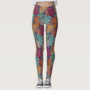 Leggings prune de monstera deliciosa