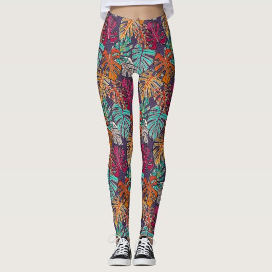 Leggings prune de monstera deliciosa (Devant)