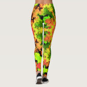 Leggings Psychédélic Hippie Flower Green Orange and Red (Dos)