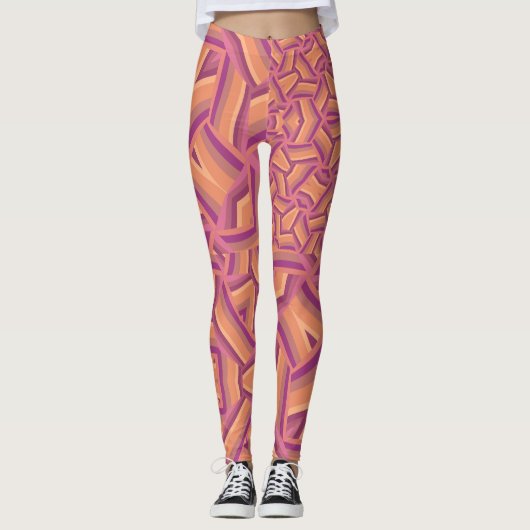 Leggings Psychedelic Starburst Pattern – Groovy Pink & Oran (Devant)