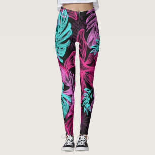 Leggings Psychédélique amusante et Feuilles de néon brillan