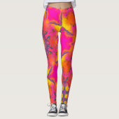 Leggings Psychédélique Hippie Fleur rose violet et jaune (Devant)