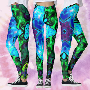 Leggings Psychédélique Mandala Fleur bleu pourpre et vert