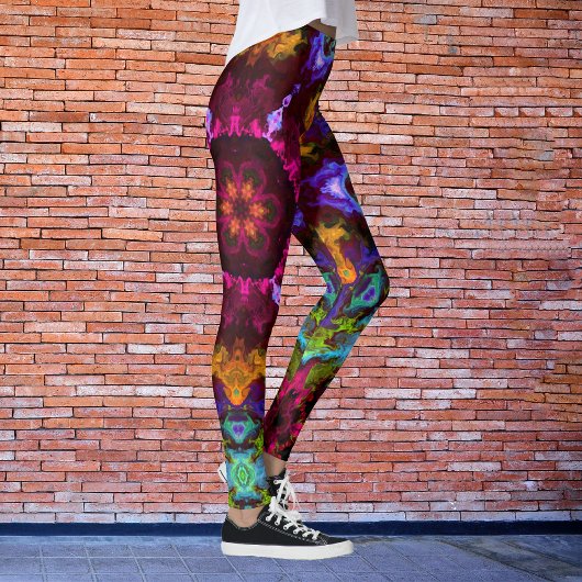 Leggings Psychédélique Mandala Fleur violet orange et vert