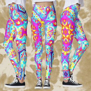 Leggings Psychédélique Mandala Flower bleu rose et jaune