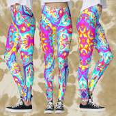 Leggings Psychédélique Mandala Flower bleu rose et jaune