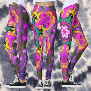 Leggings Psychédélique Mandala Flower bleu rose et jaune