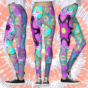 Leggings Psychédélique Mandala Flower bleu rose et jaune