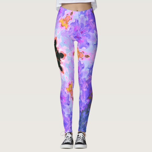 Leggings Psychédélique Mandala Flower bleu rose et jaune (Devant)