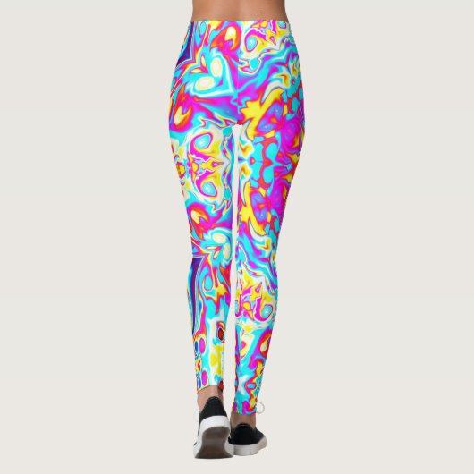 Leggings Psychédélique Mandala Flower bleu rose et jaune (Dos)