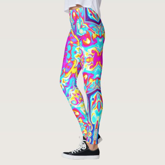 Leggings Psychédélique Mandala Flower bleu rose et jaune (Gauche)