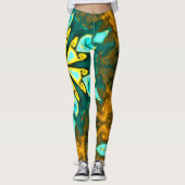 Leggings Psychédélique Mandala Flower Turquoise et jaune (Devant)
