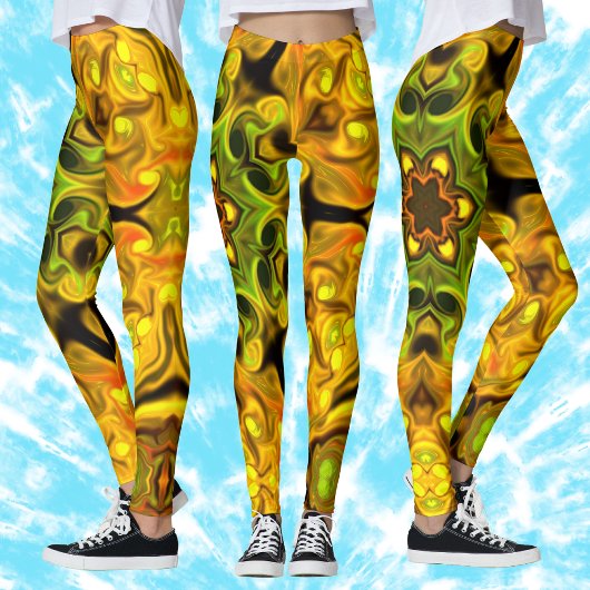 Leggings Psychédélique Mandala Flower vert et jaune