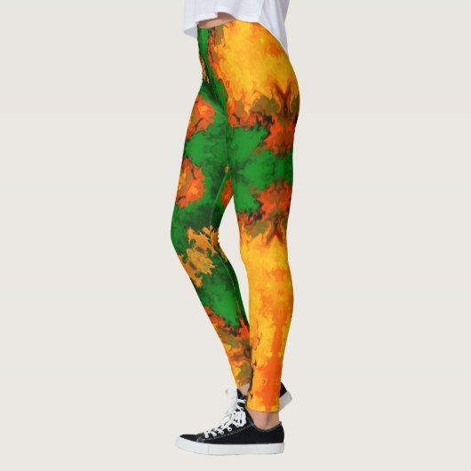 Leggings Psychédélique Mandala Flower vert orange et jaune (Gauche)
