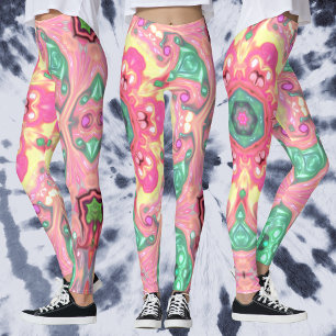 Leggings Psychédélique Mandala Flower vert rose et jaune