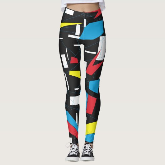 Leggings punk de motif multicolore géométrique de 80s 90s (Devant)